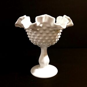 Vintage White Hobnail Milk Glass Compote